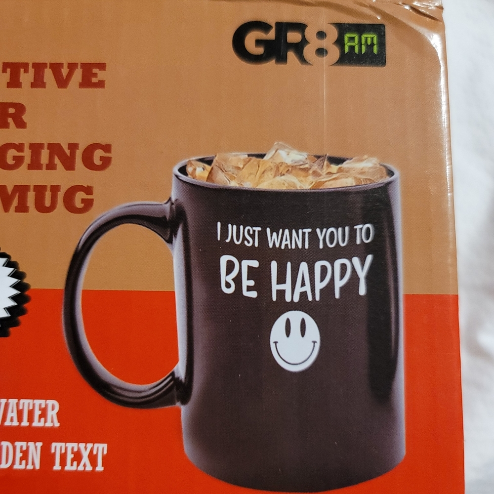 NIB I WANT YOU TO BE HAPPY ... HEAT SENSITIVE FUNNY GIFT MUG 11 OZ - Picture 2 of 7